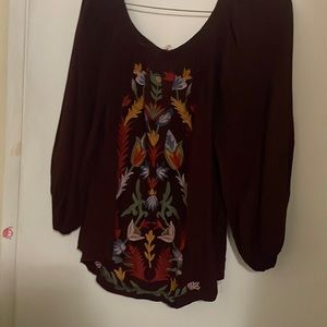 Burgundy long sleeve floral shirt